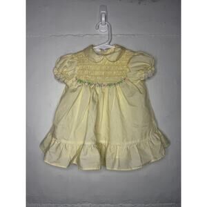 Vintage Polly Flinders Smocked Yellow 18 Month Baby Dress Floral